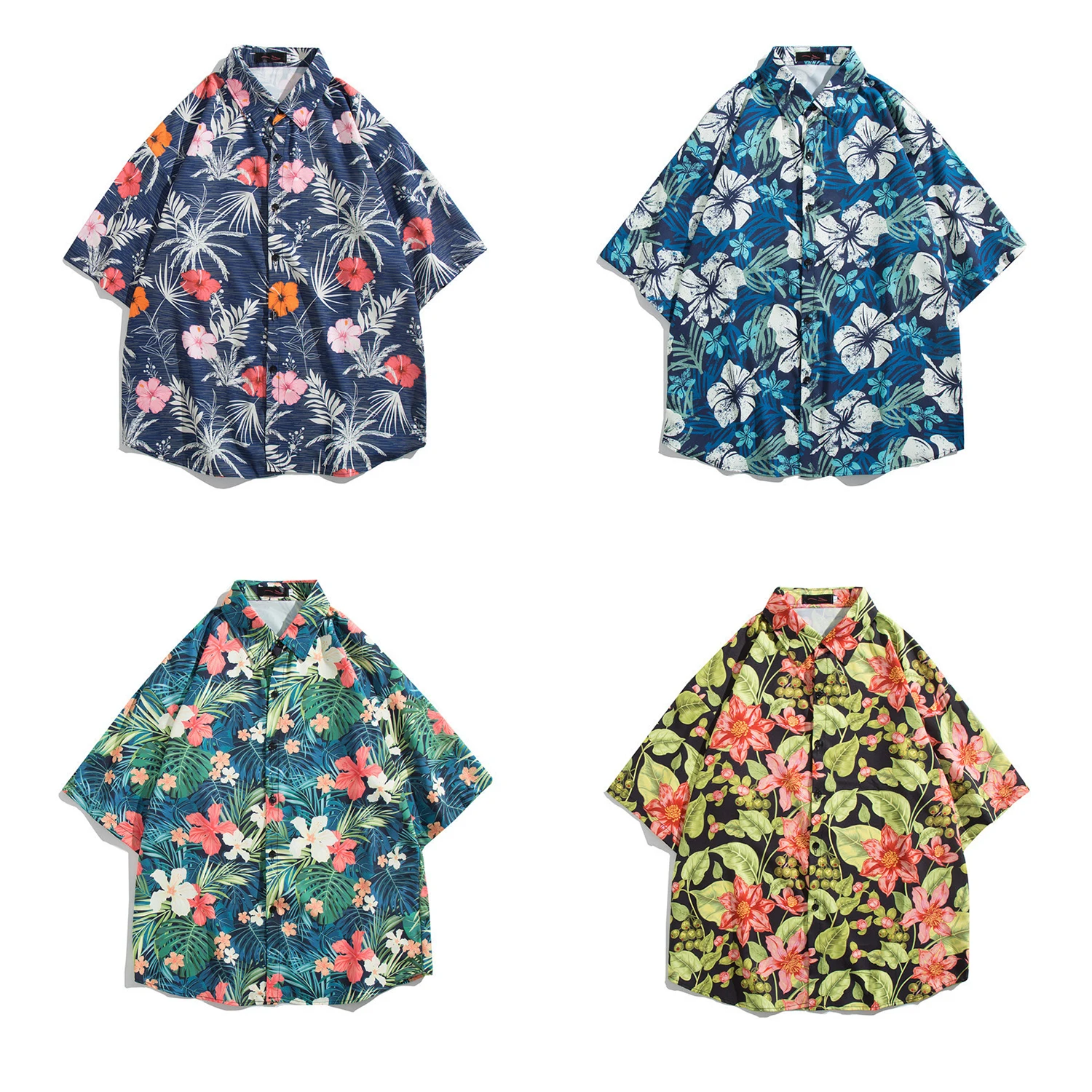 

Polyester Short-sleeved Printed Vintage Seaside Youth Adult Floral Mens Hawaiian Beach Shirts
