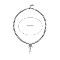 Fashionable Choker with Pendant Graceful Bowknot Pendant Choker Necklace with Gray Pearls Neck Jewelry Accessories - Image 6