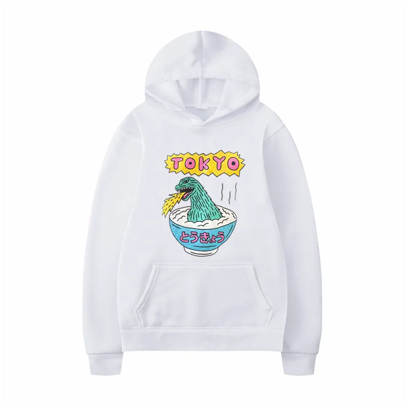

New Arrival Cartoon Dinosaur Print Japan Harajuku Tops hoodies White long Sleeve winter Plus Size Unisex Aesthetic sweatshirt BF