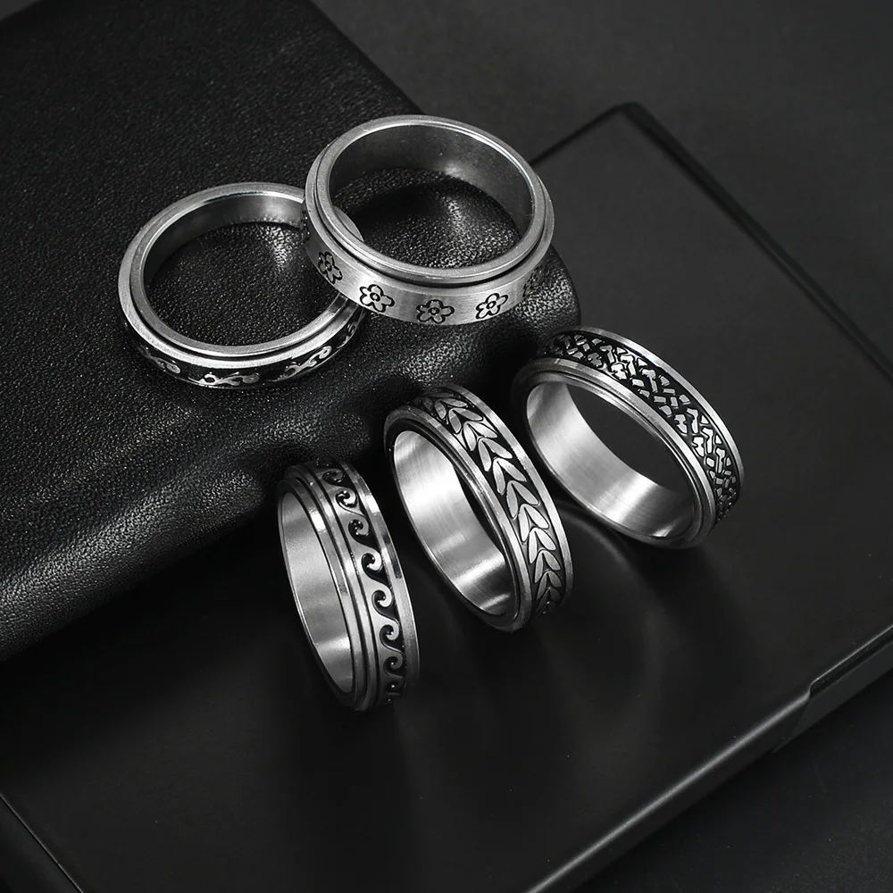 Anxiety Ring For Men Women Fidget Rings Stainless Steel Rotate Moon Star Roman Numerals Chain Rotating Ring finger rings,fidget rings