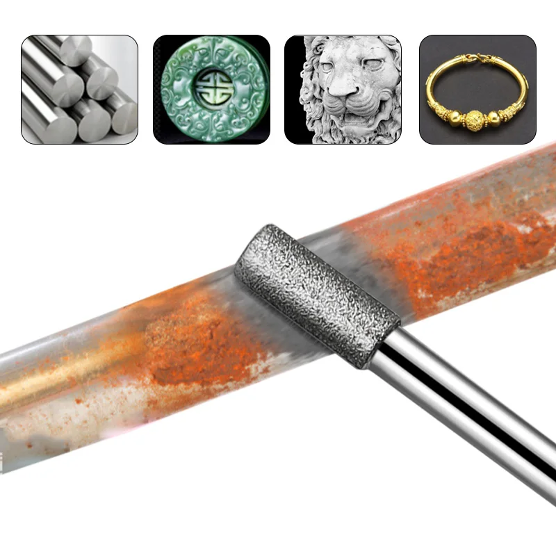 Shank Cilindro Diamante Moagem Cabeça Pontos Cilíndricos Revestido Carving Burrs Ferramentas Lapidary Pedra de Jade Mármore mm - Image 5