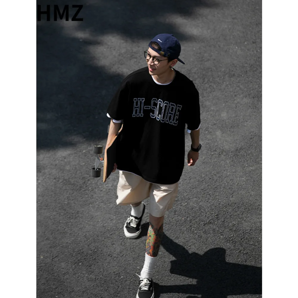 

HMZ 2023 Summer Streetwear Tees HI-SCORE Print T Shirt Oversized Men Cotton Fashion T-Shirt Loose Tops Tees Daily Couple Tshirts