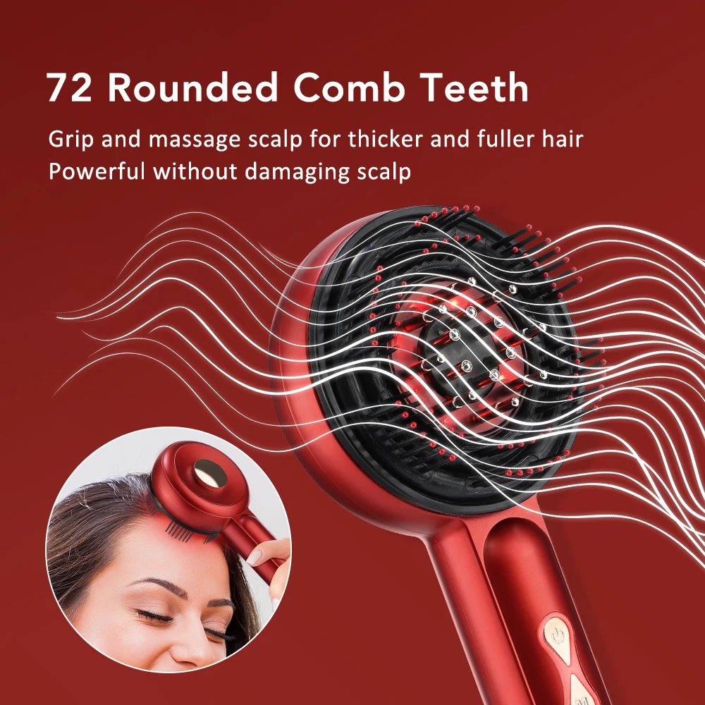 Electric Scalp Massager Comb Red Light Therapy Hair Growth Comb Anti-Hair Loss Rechargeable Oil Applicator for Nourishing Care