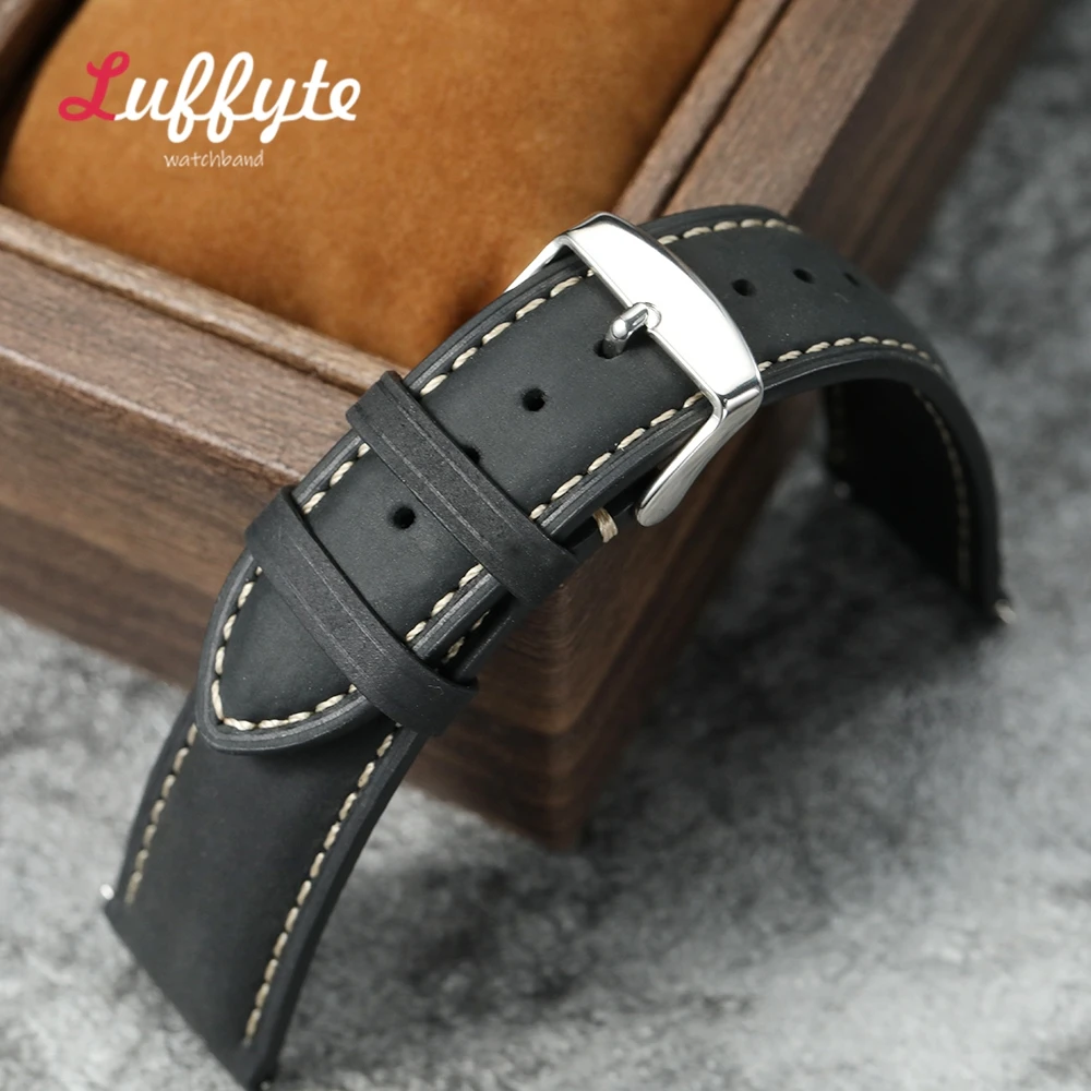 Vintage Style Leather Quick Release Men's Watch Strap - Crazy Horse Bracelet Replacement Band