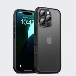KEYSION Premium Transparent Matte Shockproof Phone Case with Silicone and PC Back Cover for iPhone 15 Pro (Black)