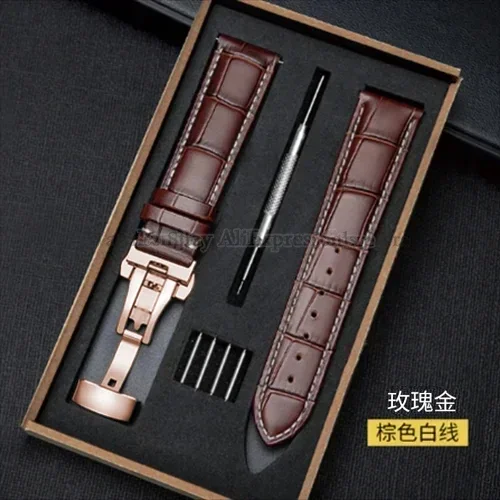Genuine Leather Watchband with Butterfly Clasp – Universal Strap Bracelet