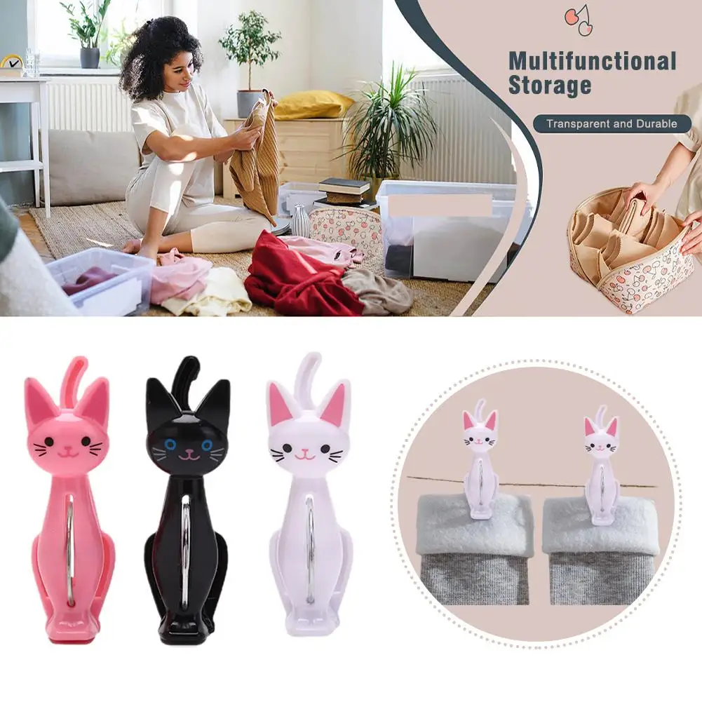 

4 Pcs/set Creative Cat Cartoon Clip Bags Strong Plastic Laundry Clothes-pin Shape Pegs Clamps Socks Photo Hanging Holder A2X9
