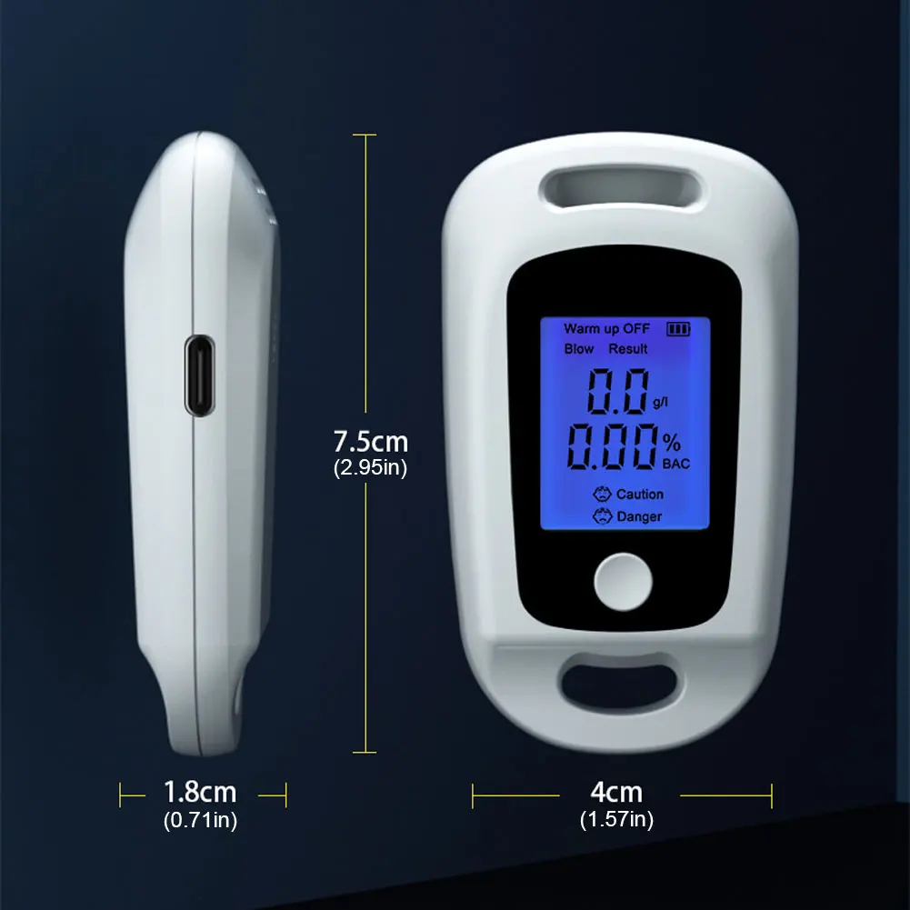 Breath Alcohol Tester LCD Display Handheld Alcohol Analyzer Professional Portable Tester Grade Accuracy for Personal Use