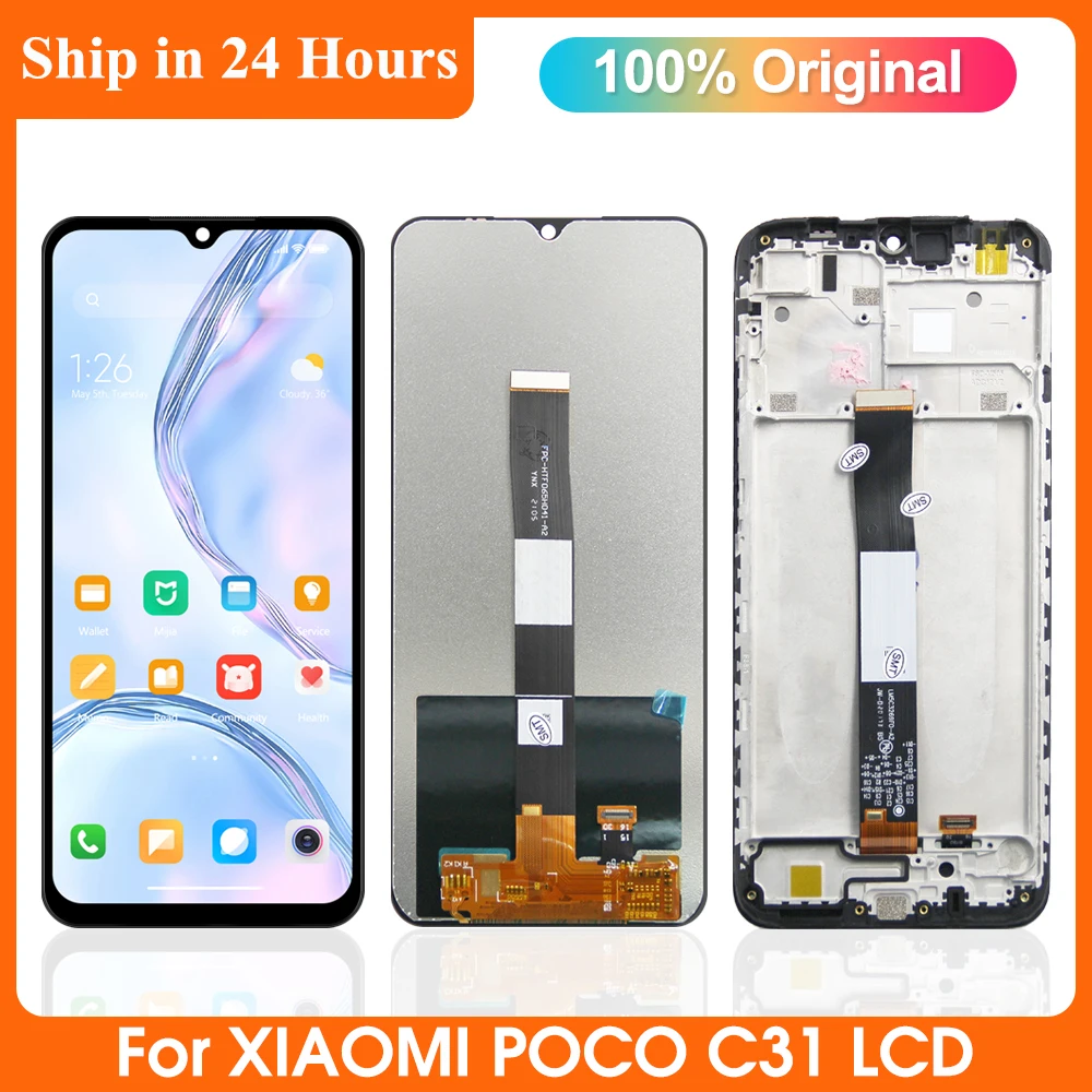 

6.53''Original For Xiaomi POCO C31 LCD Display Touch Screen Digitizer with frame Assembly For MZB0A0MIN, MZB0A0KIN, 211033MI LCD
