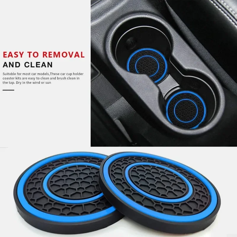 Set of 2 Anti-Slip Car Console Coasters - 7cm Honeycomb Design