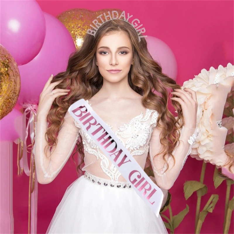 

Korean Style Birthday Girl Headband Headwear Tiaras with Sash Birthday Party BIRTHDAY GIRL Headwear Influencers Same
