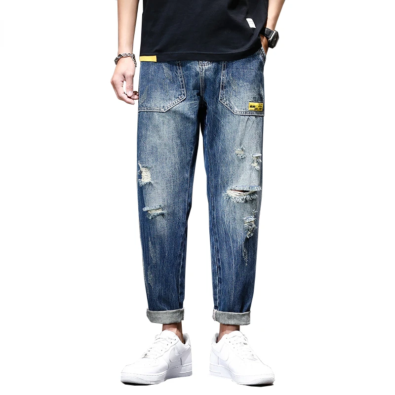

Джинсы мужские рваные мешковатые, свободные потертые брюки с вырезами, широкие штаны в стиле хип-хоп, большие размеры 42, весна-лето