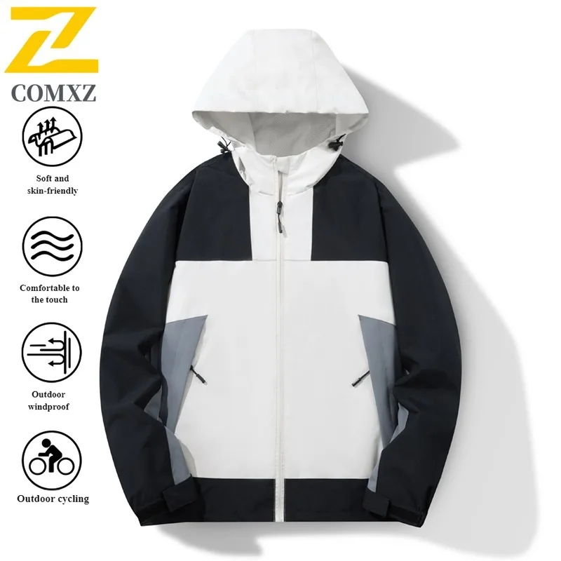 COMXZ Men's Mesh Windbreaker Stretch Waterproof Windproof Hooded Jacket Oversize Outdoor Coat for Hiking Camping Fishing Autumn