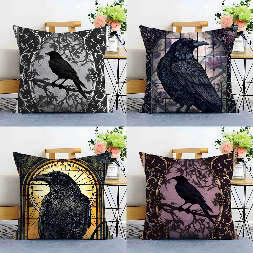 Vintage Black Crow Pillow Case Plush Fabric Soft  Pillowcase Double Sided Print Cushion Cover Household Gifts 2
