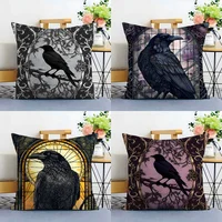 Vintage Black Crow Pillow Case Plush Fabric Soft  Pillowcase Double Sided Print Cushion Cover Household Gifts 2