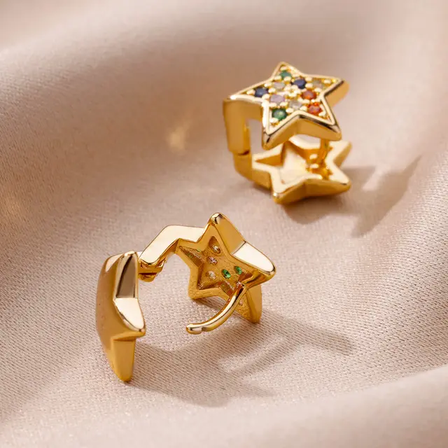 Zircon Star Pendientes Earrings for Women Girl Stainless Steel Gold Color Earring Y2k Wedding Aesthetic Jewelry aretes mujer 3