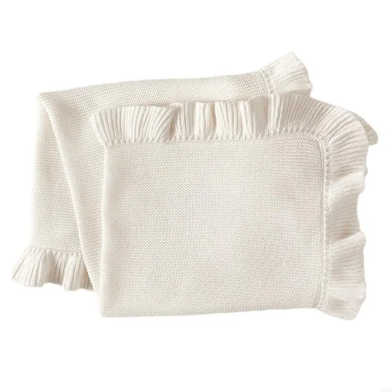 Baby Blanket for Newborns Cotton Ruffle Knitted Wrap Towel Soft and Breathable Bed Blanket for Autumn Winter 75x95cm - 3