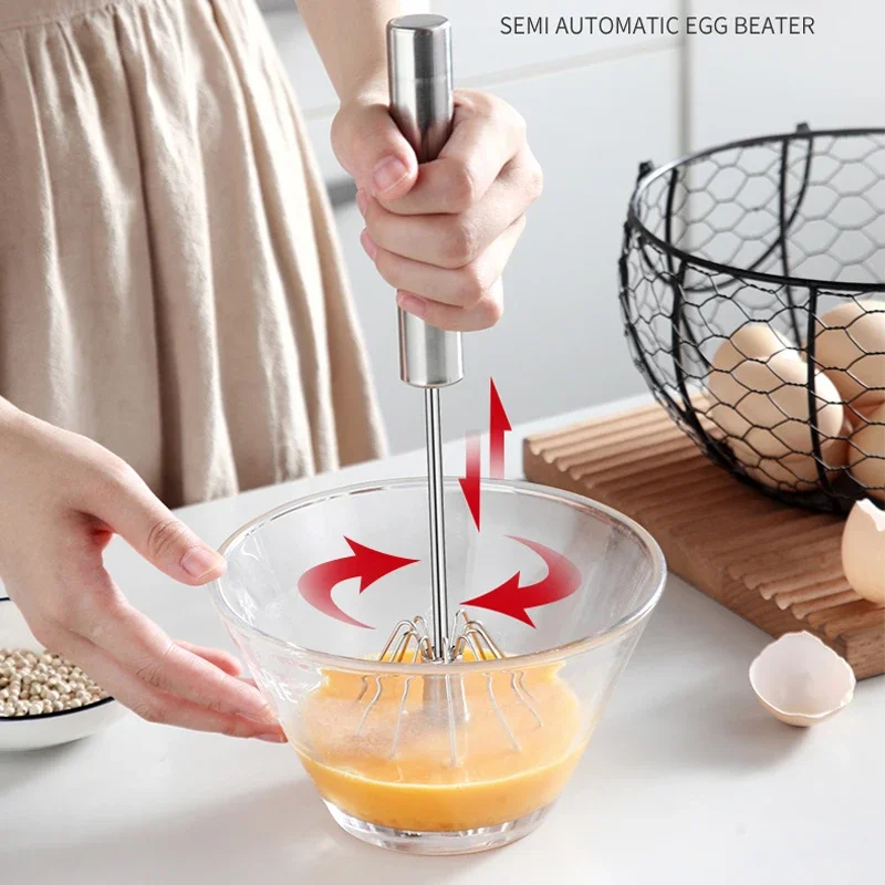 Semi-automatic Egg Beater 304 Stainless Steel Egg Whisk Manual Hand Mixer Self Turning Stirrer Kitchen Accessories Tools egg beater