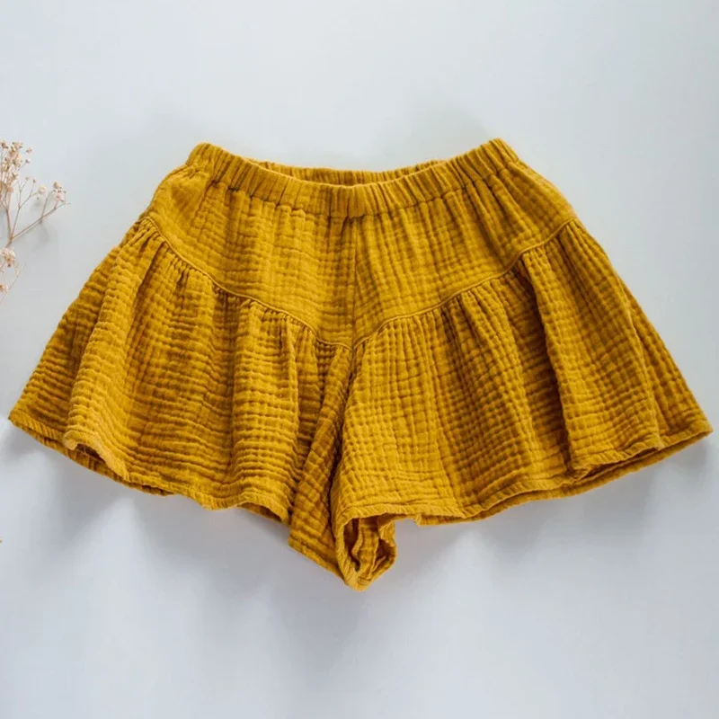 Toddler Girls Shorts Cotton Double Gauze Casual Ruffle Boho Flowy Loose