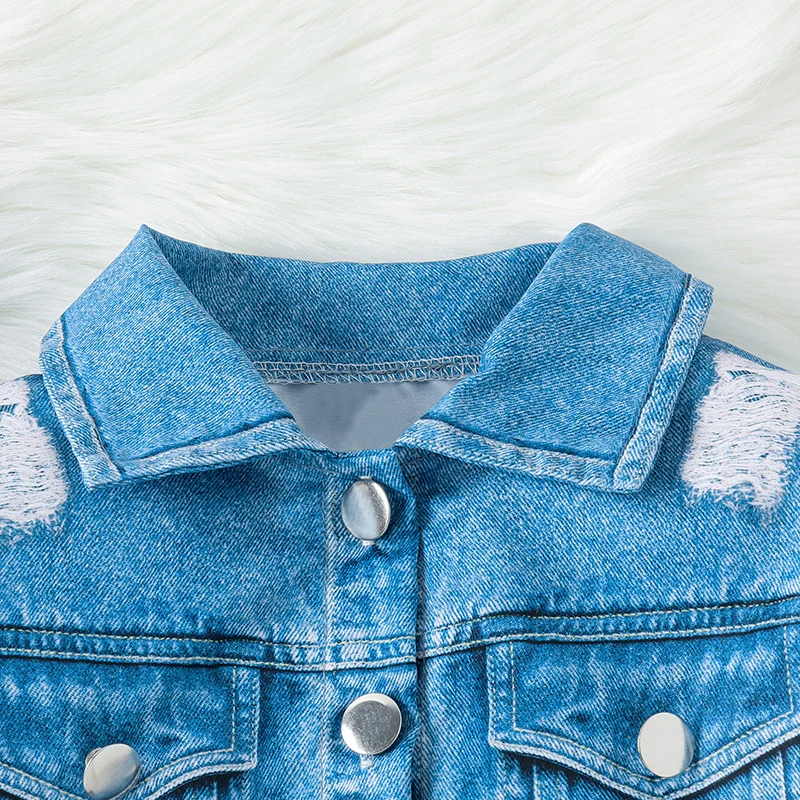 

Infant Kids Baby Girls Autumn 2 Piece Outfits Long Sleeve Button Up Denim Coat Blue Ripped Skirt Set