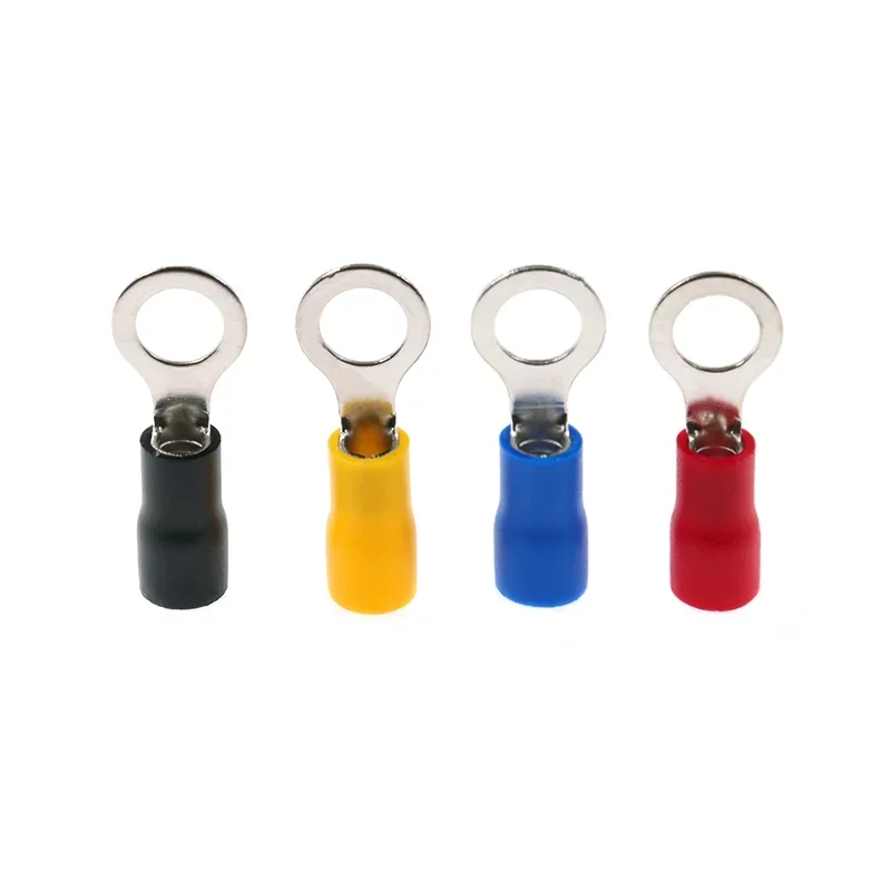 Electrical Wire Terminal 50Pcs RV1.25-5 RV2-4 RV2-5 RV3.5-4 RV5.5-5 Wire Terminal Crimp Splice PVC Insulation Circular Round Cold Press Cable End Connect