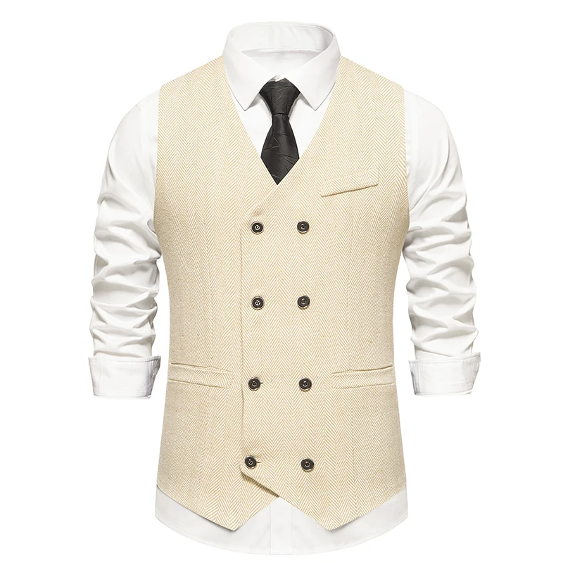 

Fashion Suit Vest Men Formal Dress Colete Masculino Herringbone Gilet Fitness Sleeveless Jacket Wedding Waistcoat Men plus size