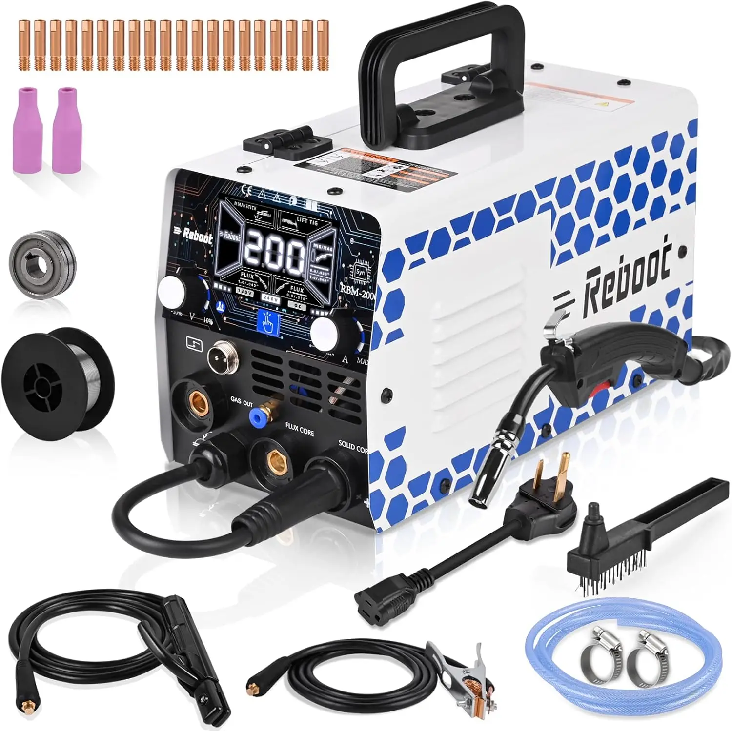 200Amp MIG Welder 120V 240V 5 in 1 Welding Machine, Multiprocess for Gasless Flux Core MIG Welder/Gas MIG/Lift TIG/Stick/Spot