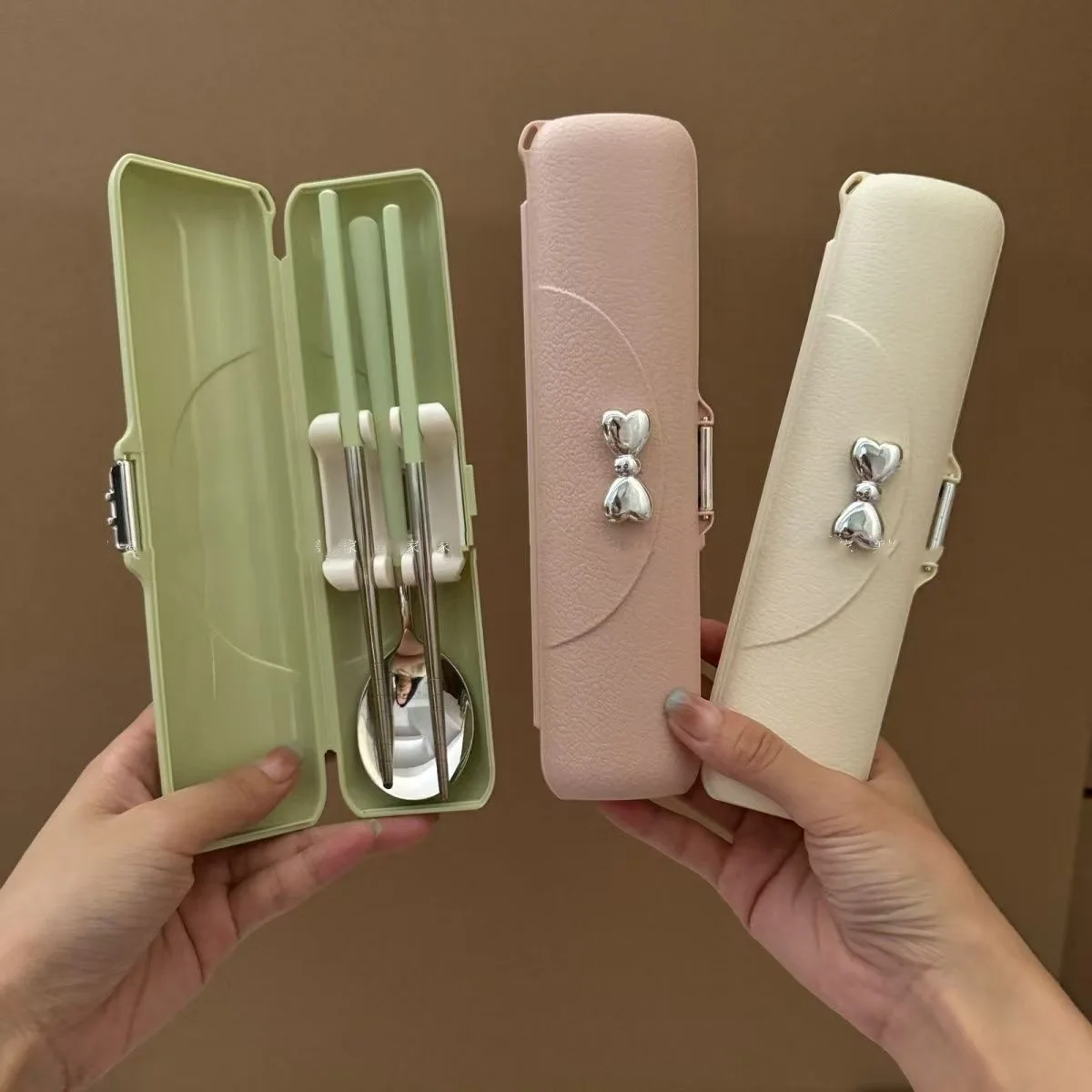 Juego de cubiertos de acero inoxidable con cuchara, tenedor y palillos, caja de almacenamiento, juego de cubiertos portátil de regalo para viajes al aire libre, camping y escuela._voghion.com