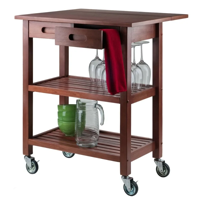 Wood Jonathan Drop Leaf Kitchen Utility Cart, 6