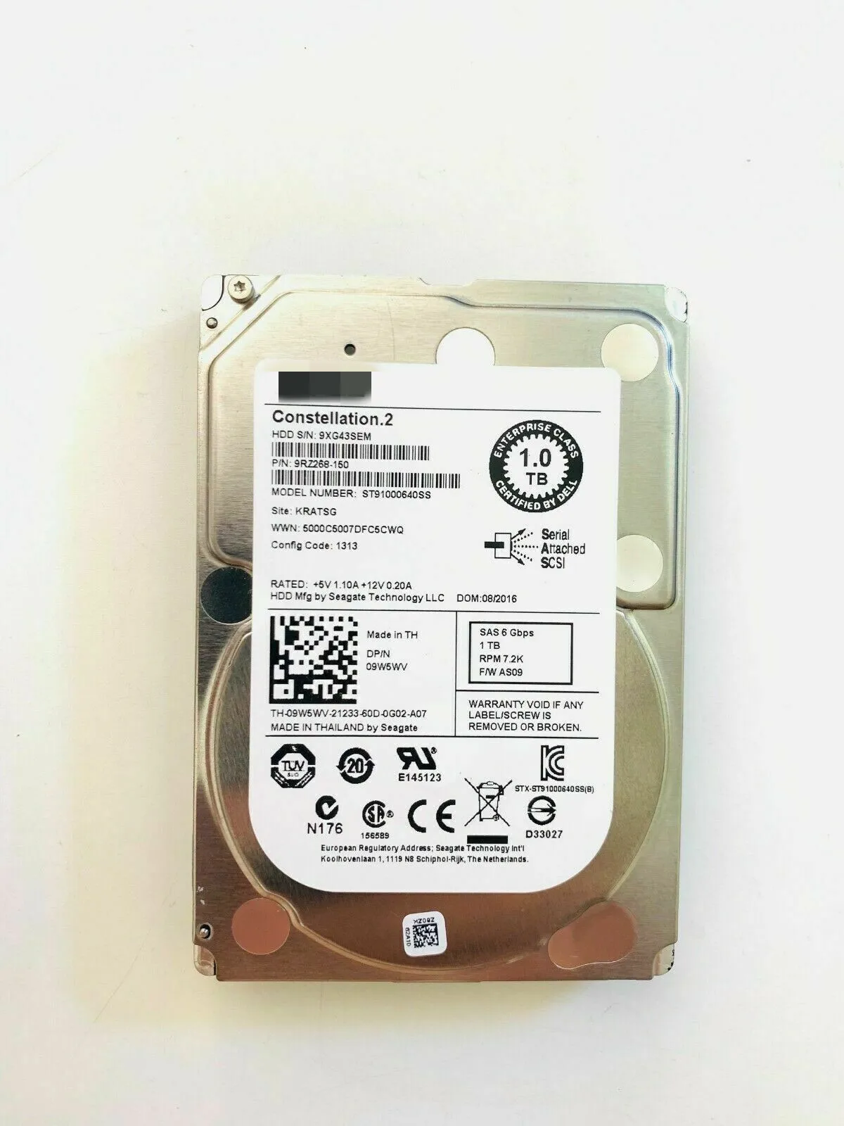  HDD, SAS 09W5WV ST91000640SS, 9W5WV, 1TB, 6 G/S, 7.2K, 2.5 ġ
