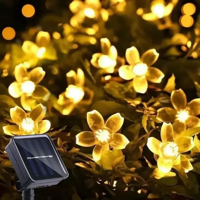 1pc 5/7/12/22M Solar String Sakura Lights 20/50/100/200LEDS Outdoor Waterproof Festival Garden Decorative Lights