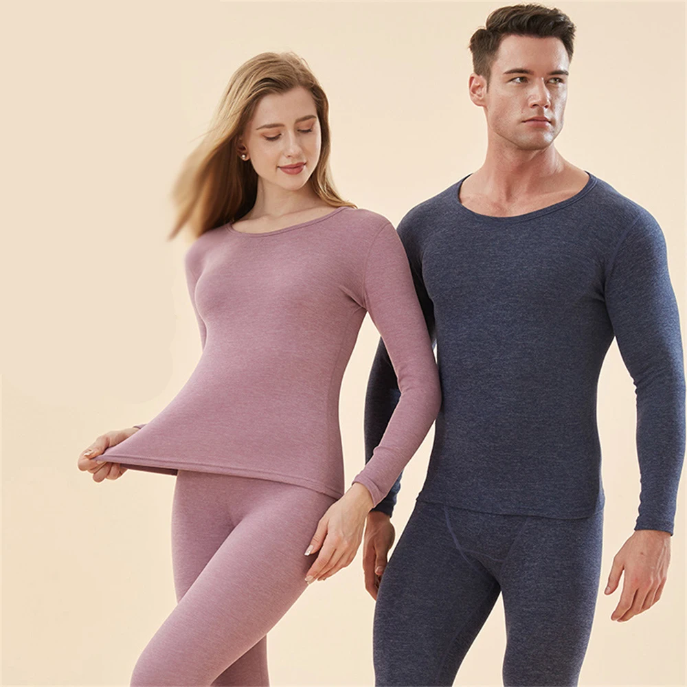 Cashmere Silk Thermal Underwear Women's Bottoming Inner Wear Long-sleeved Trousers Lingerie Suit Men Autumn Winter Two-piece Set