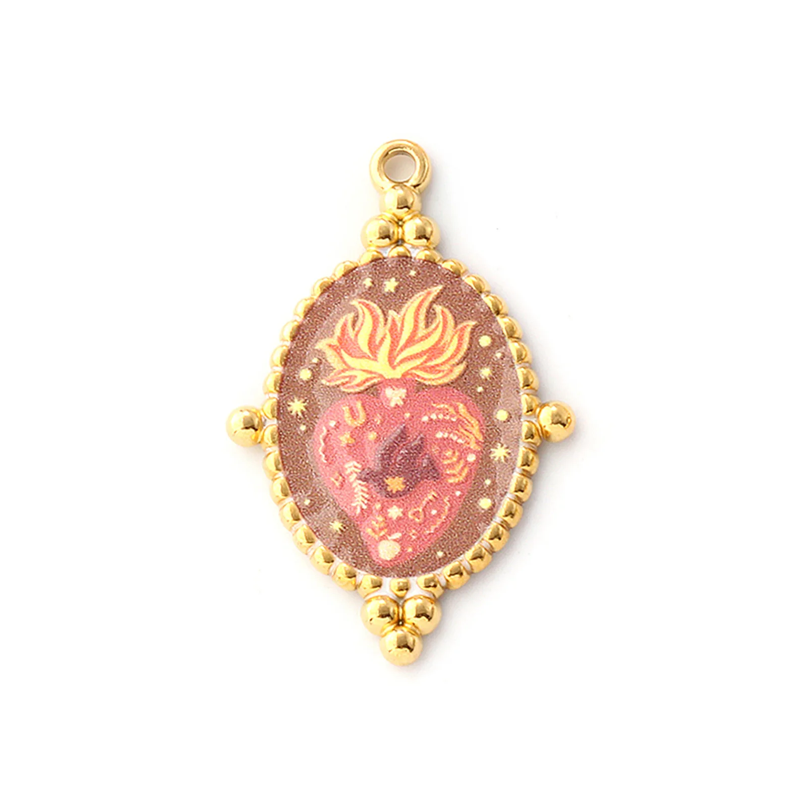 1 PC 304 Edelstahl Oval Anhänger Mehrfarbig Bär Tier Ex Voto Herz Gedruckt 18 Karat Vergoldet Anhänger DIY Halskette Herstellung – Detail 7