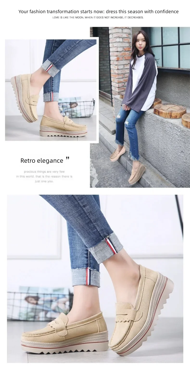 EOFK ربيع الخريف النساء الشقق منصة المتسكعون السيدات جلد طبيعي الراحة إسفين الأخفاف العظام الانزلاق على حذاء كاجوال