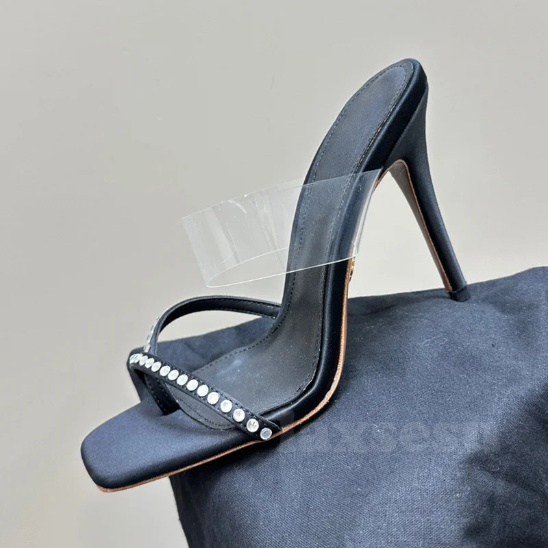 

Ladies Slippers Summer 2024 Walk Show New Style Square Toe Cap Slender Heel Design Women Shoes Sexy Eye Catching Slippers