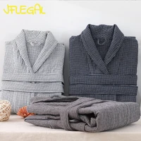 JFLEGAL Autumn and Winter Cotton Bathrobe Minimalist Plaid Men and Women Thickened 6-layer Gauze Towel Adult Absorbent Bathrobe 1