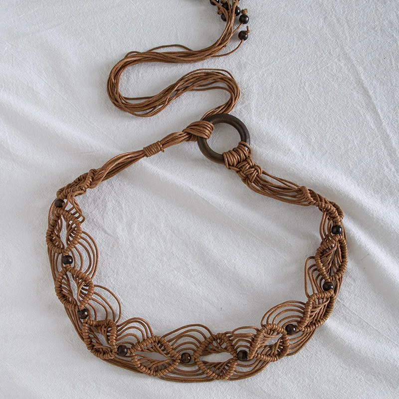 125cm Bohemia Handmade Beads Braided Women's Belt Knotted Tassels Waist Belts 3 Colors Strap Fashion Dress Slim Waistband