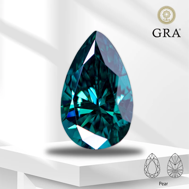 

Moissanite Diamond Emerald Green Primary Color Pear Cut Lab Grown Gemstone for Advanced Jewelry Making Materials with GRA Report