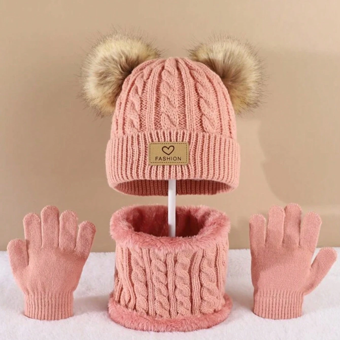 3pc 2-12Y Autumn and Winter Children's Hats and neck Gloves Set, cute, comfortable and warm, hats for boys and girls 1