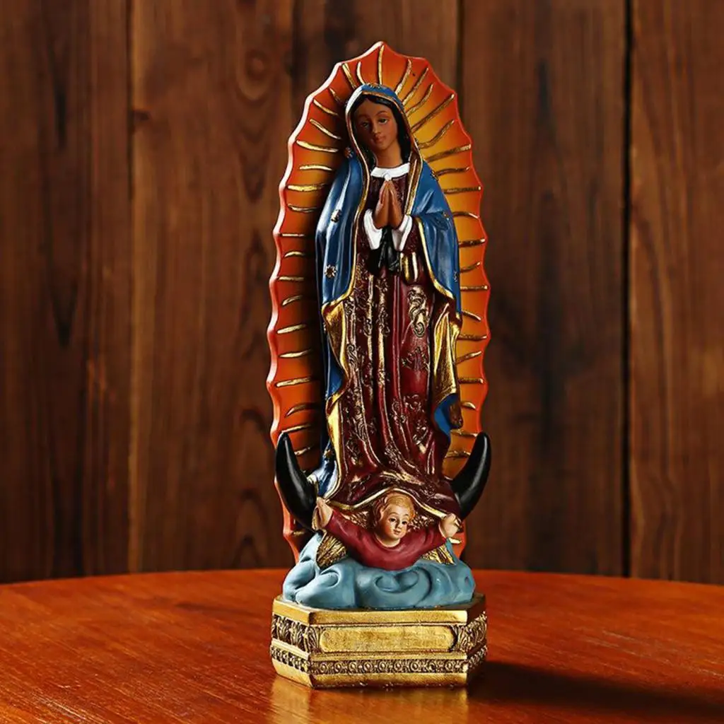 Mary Statue Our Lady Blessed Mother Figurines Resin Catholic Sculpture for Home Desktop Decoration Xmas Ornament