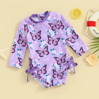 Baby Girls Bikini Swimwear Rash Guard Long Sleeve Flower Butterfly Print Bow Summer Swimming Bathing Swimsuit Beachwear 4