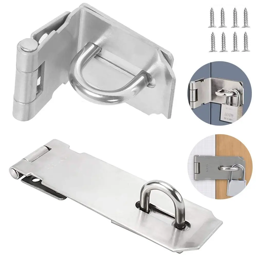 Stainless Steel Padlock Hasp Door Clasp Lock Shed Gate Latch Burglar-proof Bolt Door Buckle with Mounting Screws