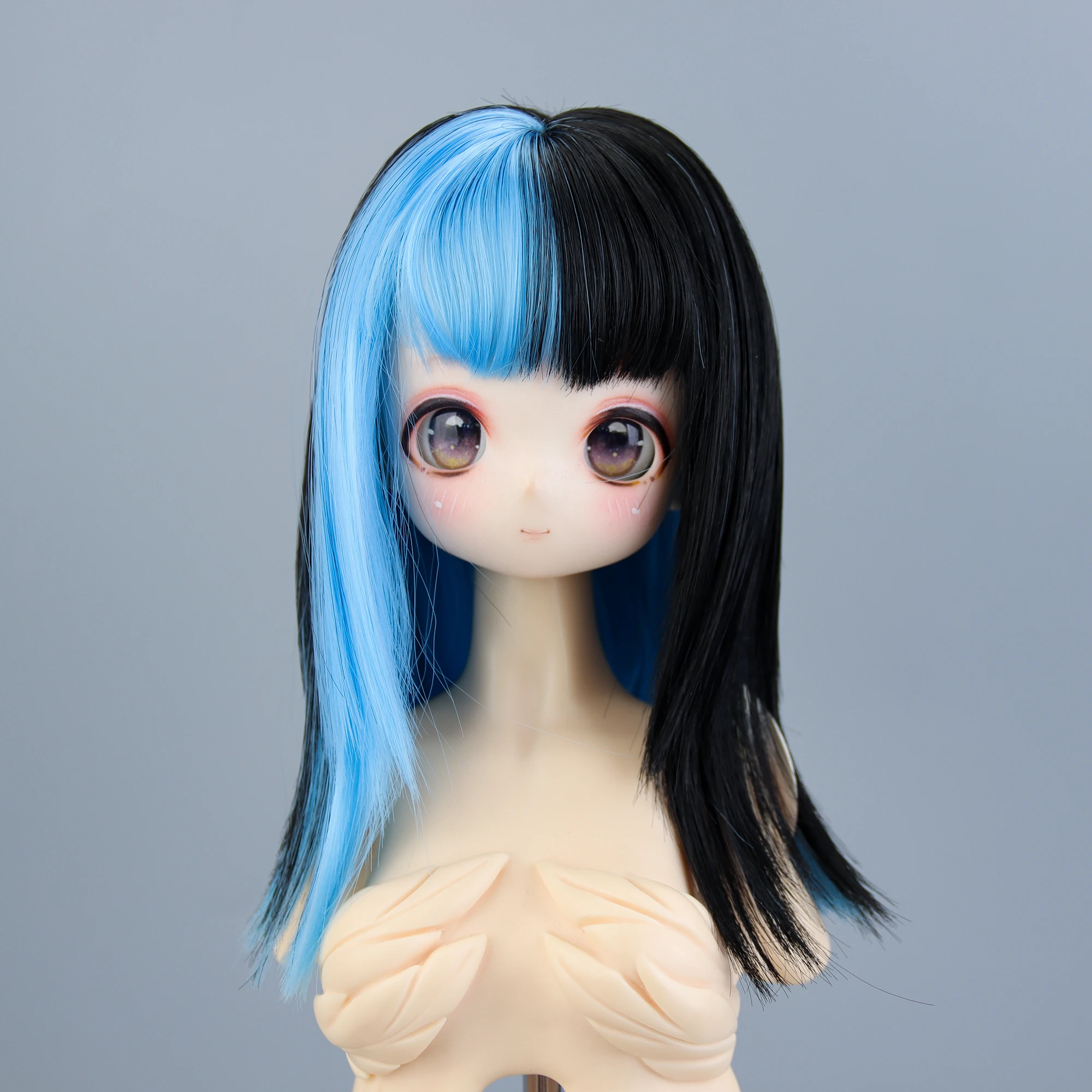 BJD Wigs 1/3 Doll Hair Blue Black Medium Length Soft Fiber For Dollfie Dreamd Smart Doll 8-9'' Doll Tress