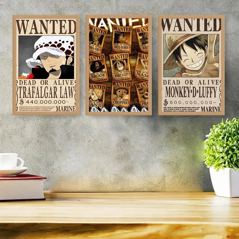 

Anime One Piece Wanted Posters Peripherals Figures Luffy Zoro Art Canvas Painting Picture Vintage Living Room Mural Decoration