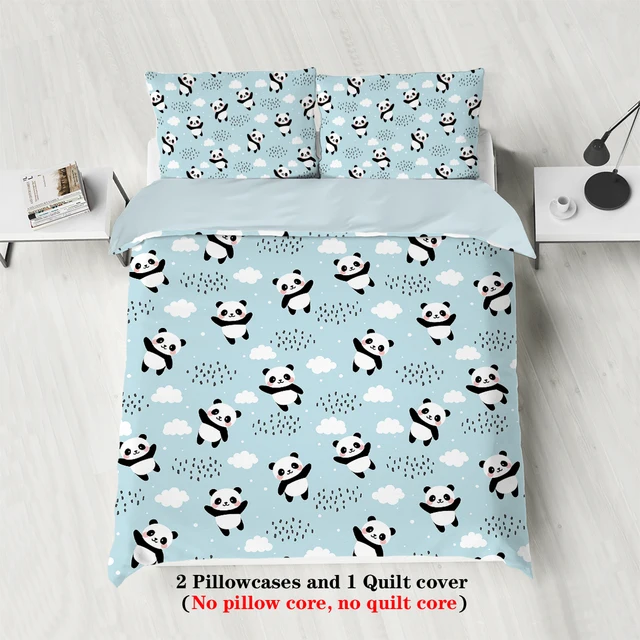 3 pieces of duvet cover set (1 duvet cover + 2 pillowcases, coreless), cute panda digital printing bedding set, soft, warm, skin 2