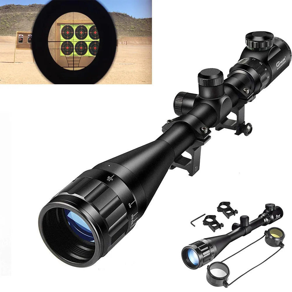 CVLIFE RifleScope 6-24x50 AO Red and Green Illuminated Long Range Scope for Hunting with Scope Rings Gun Tactical Accurate