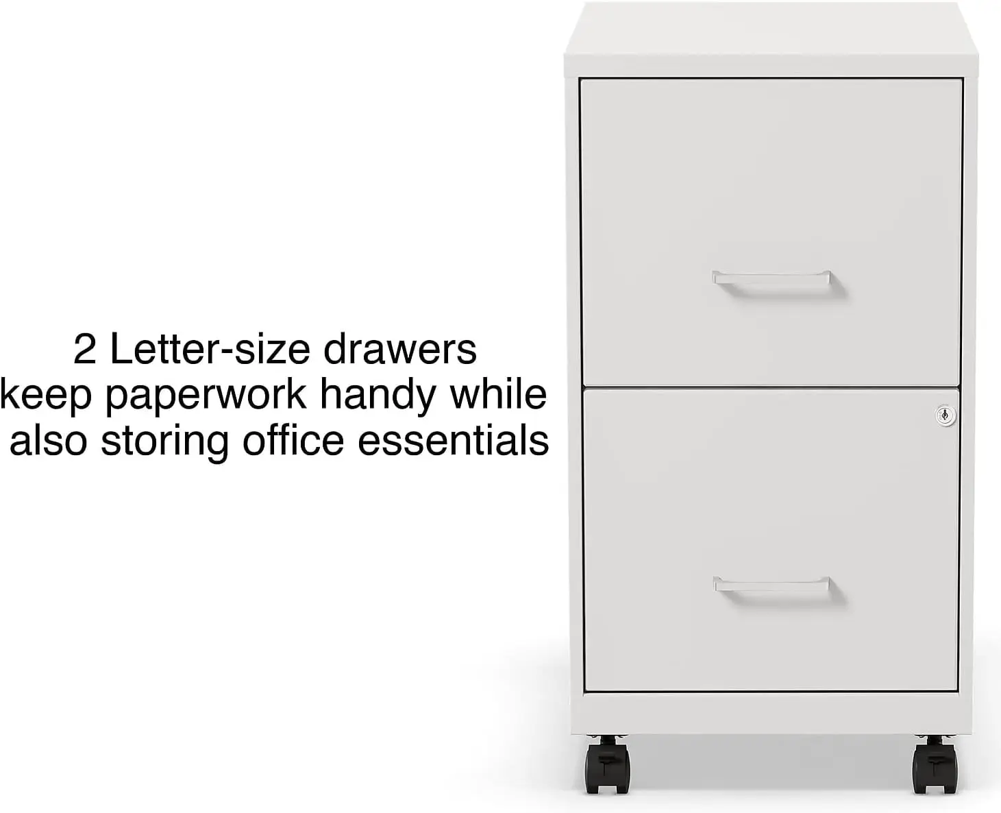 2-Drawer Vertical File Cabinet, Letter Size Documents, Lockable & Mobile, 18.9" D x 14.3" W x 26.3" H, White
