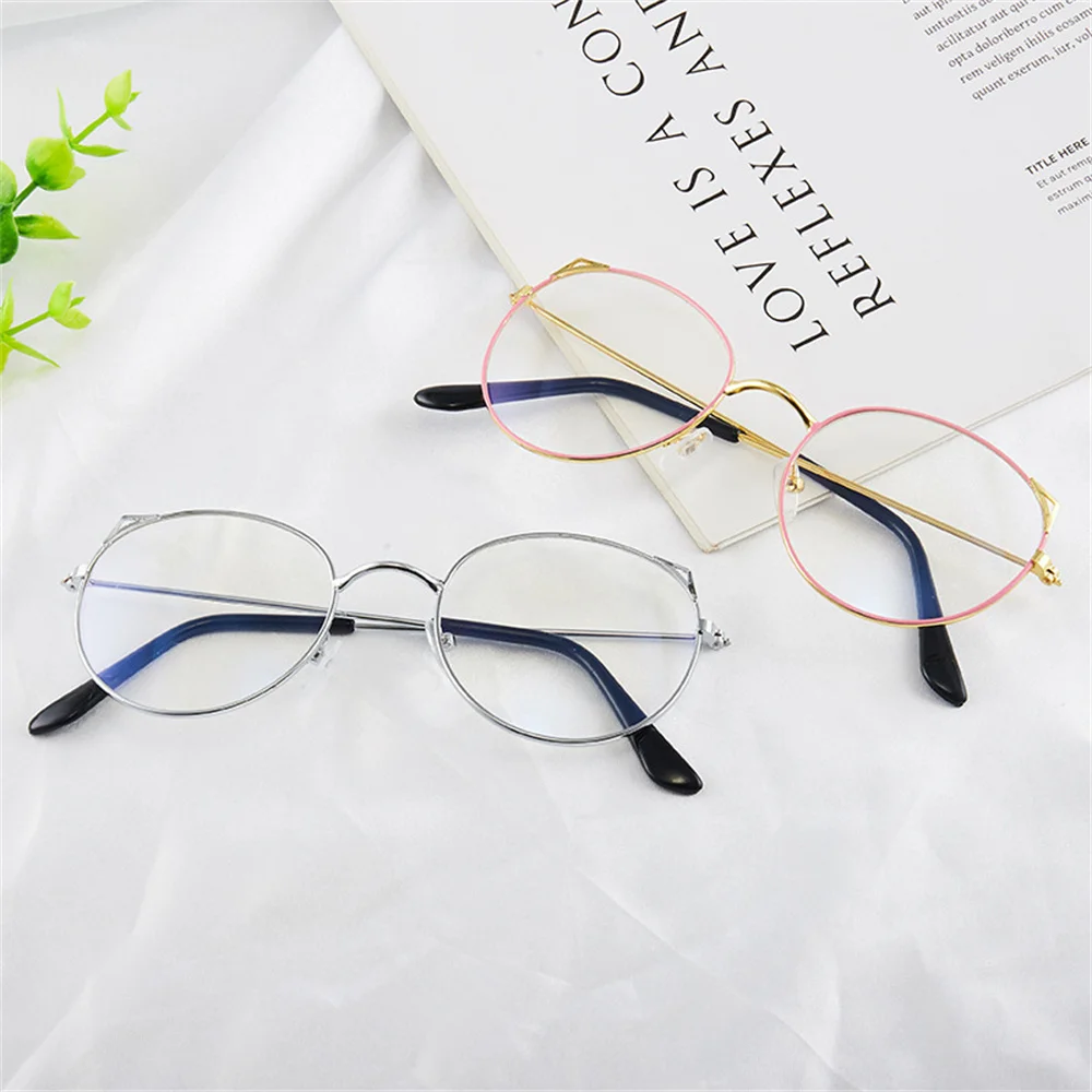 KLASSNUM Kids Cute Anti-blue Light Glasses Cat Ear Metal Frame Transparent Round Eyepiece Children Girls Boy Flat Mirror Glasses anti blue light glasses