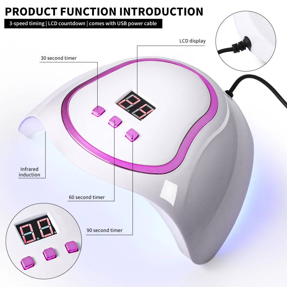 전문가용 UV LED 네일 램프 USB 편리한 네일 건조기 네일 젤 폴리쉬 경화 램프 타이머 및 센서 포함 매니큐어 도구