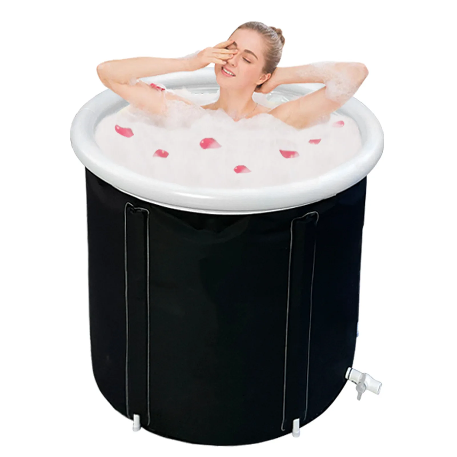 Black Bubble Bath Bucket Folding Adult Portable Bathtub Household PVC Inflatable SPA Ice Bath Challenge Ice Therapy